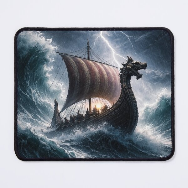 Item preview, Viking Longship in the Storm – Epic Norse Ocean Poster designed and sold by ApGraphicDesigns.