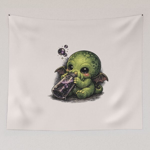Item preview, Baby Cthulhu Drinking a Bottle – Dark Cute Lovecraftian Baby Monster designed and sold by Creep-elina.