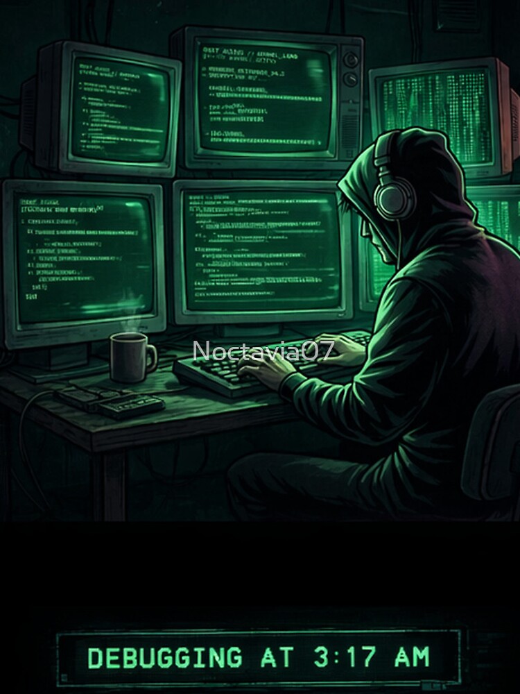 Thumbnail 4 of 4, iPhone Case, Debugging at 3AM – Programmer Life Coding Meme designed and sold by Noctavia07.