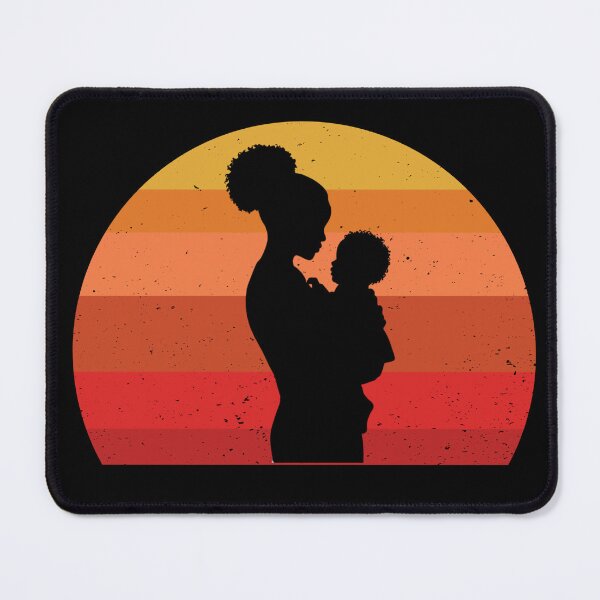 Item preview, Black mom holding a baby retro sunset design designed and sold by GiraffeandStuff.