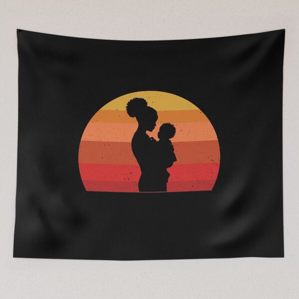Item preview, Black mom holding a baby retro sunset design  designed and sold by GiraffeandStuff.