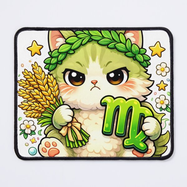 Item preview, Cute Virgo Zodiac Chibi Sticker — Kawaii Grumpy Cat Harvest Astrology Art designed and sold by MarchyStudio.