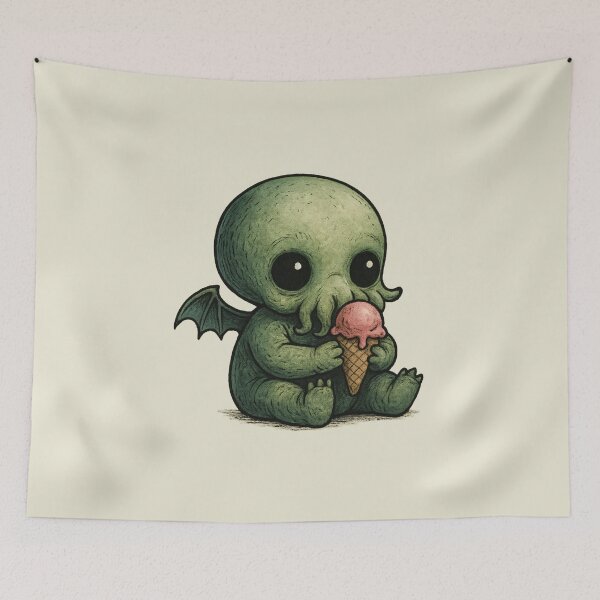 Item preview, Baby Cthulhu eating ice cream - vintage style designed and sold by Creep-elina.