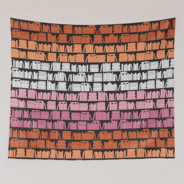 Item preview, Subtle Lesbian Pride Flag Orange White Pink Bookshelves Pattern Black Background designed and sold by winterpumpkin.