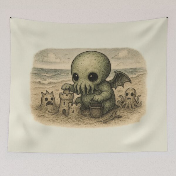 Item preview, Baby Cthulhu on the beach - Vintage style designed and sold by Creep-elina.