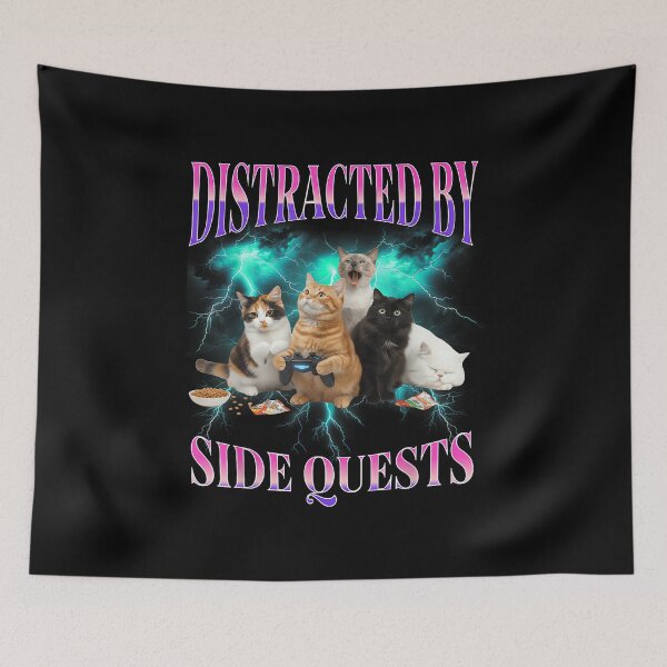 Item preview, Cats Side Quest Distracted Tabletop Funny Men Bootleg 90s designed and sold by PaulTSchafer.