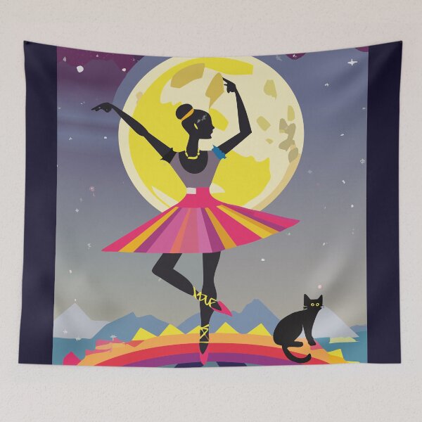 Item preview, Rainbow Moon Ballet Girl Cat Illustration Night designed and sold by VISO-art.