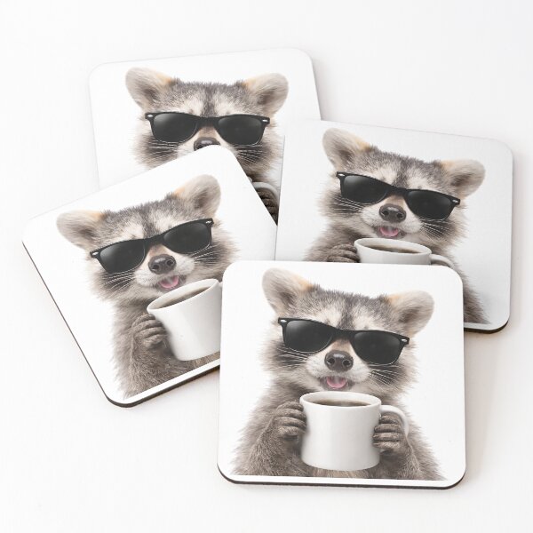Item preview, Start the day with maximum chill. This cool raccoon wearing sunglasses and sipping coffee brings laid-back trash panda energy to your daily routine. designed and sold by PIXEL POP DESIGNS - Beyond the Norm!.