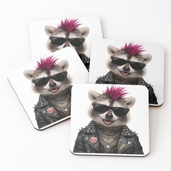 Item preview, Meet the punkest trash panda around. This rebellious raccoon rocks a bright mohawk, studded leather jacket, chains, and sunglasses with zero concern for the rules. designed and sold by PIXEL POP DESIGNS - Beyond the Norm!.