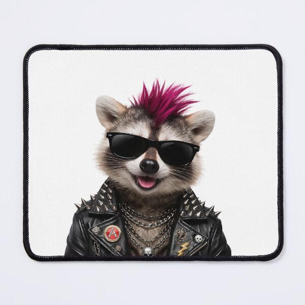 Item preview, Meet the punkest trash panda around. This rebellious raccoon rocks a bright mohawk, studded leather jacket, chains, and sunglasses with zero concern for the rules. designed and sold by PIXEL POP DESIGNS - Beyond the Norm!.