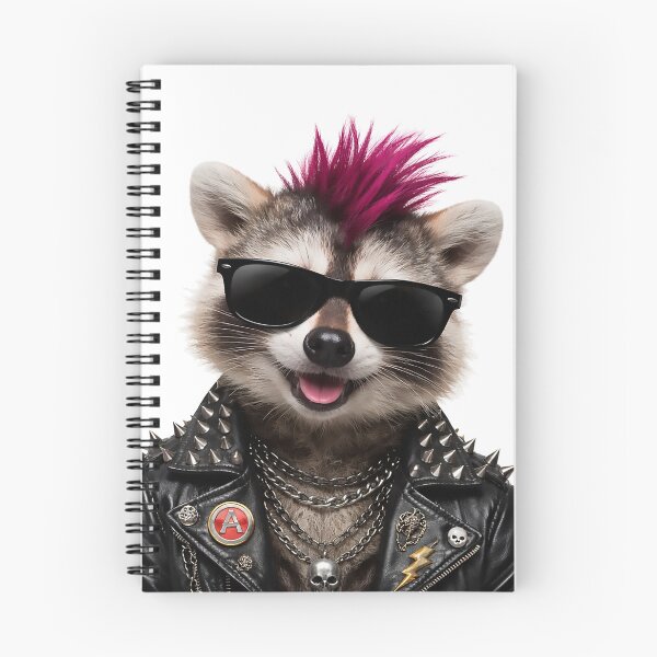 Item preview, Meet the punkest trash panda around. This rebellious raccoon rocks a bright mohawk, studded leather jacket, chains, and sunglasses with zero concern for the rules. designed and sold by PIXEL POP DESIGNS - Beyond the Norm!.