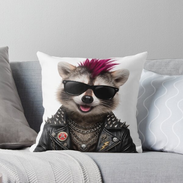 Item preview, Meet the punkest trash panda around. This rebellious raccoon rocks a bright mohawk, studded leather jacket, chains, and sunglasses with zero concern for the rules. designed and sold by PIXEL POP DESIGNS - Beyond the Norm!.