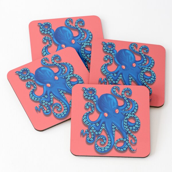 Item preview, Cobalt Blue Octopus Coral Background | Modern Ocean Art designed and sold by MFGB-Creations.