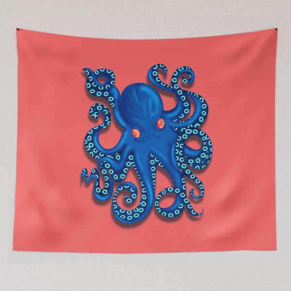 Item preview, Cobalt Blue Octopus Coral Background | Modern Ocean Art designed and sold by MFGB-Creations.