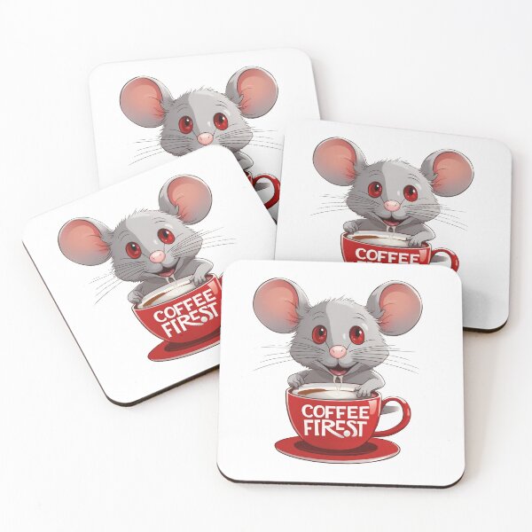 Item preview, Cute Mouse with Red Coffee Cup designed and sold by LukianArtPrint.