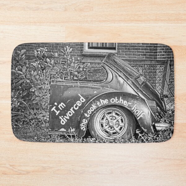 Item preview, I'm divorced, she took the other half of the car funny meme black and white humorous photograph poster art print designed and sold by Astrid Arkhangelsky.