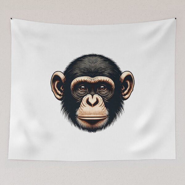 Item preview, A detailed illustration of a monkey's face, showcasing its expressive eyes and prominent features. designed and sold by cave-canvas.
