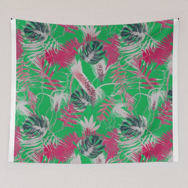 Item preview, Monotype tropical leaves magenta green  designed and sold by Alessandro Remo Mazzoni Remotextiles.