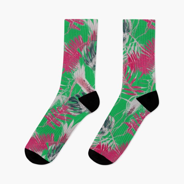 Item preview, Monotype tropical leaves magenta green  designed and sold by Alessandro Remo Mazzoni Remotextiles.