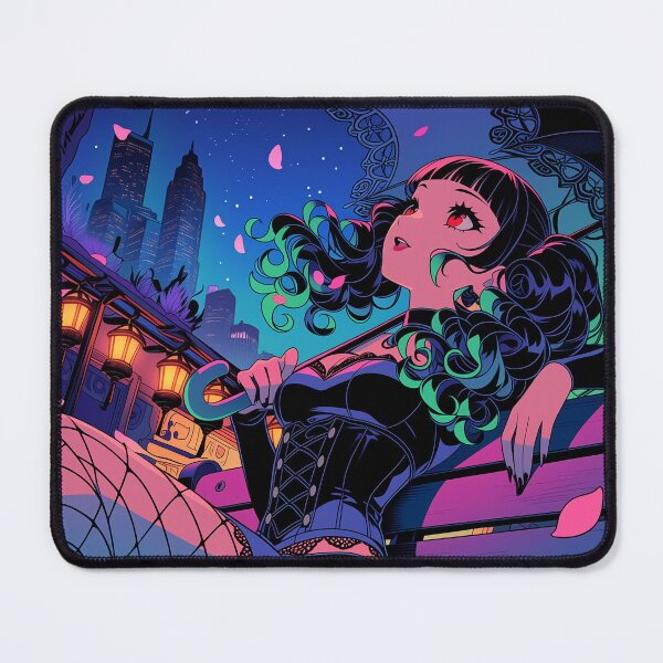 Item preview, Dahlia Petal Fall Cherry Blossom Bench | Cyberpunk Anime Girl Sakura Neo Tokyo Art | Nyx Neon designed and sold by Nyx Creates.