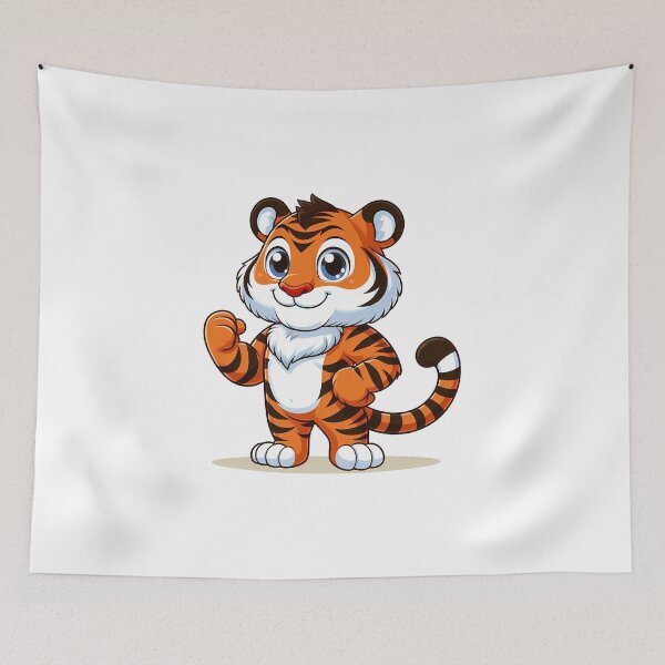 Item preview, Adorable cartoon tiger character posing happily with a confident smile. designed and sold by cave-canvas.