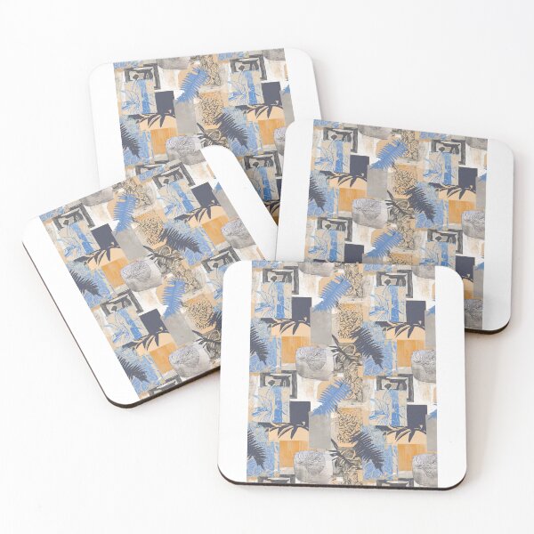 Item preview, Geometric and botanic collage woodblock print  designed and sold by Alessandro Remo Mazzoni Remotextiles.