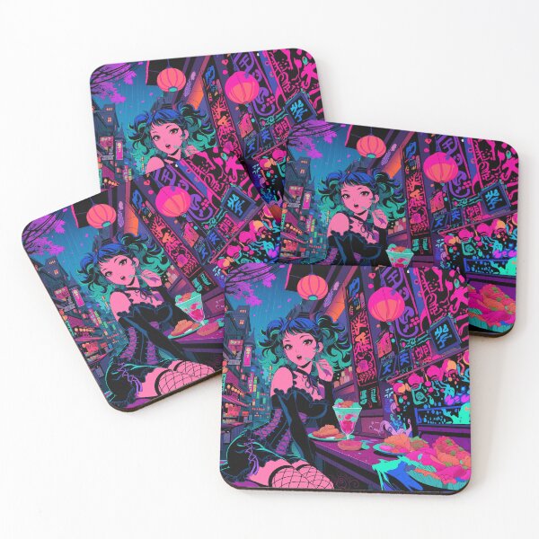 Item preview, Dahlia Late Night Bites Neo Tokyo Street Stall | Cyberpunk Anime Girl Rainy Food Art | Nyx Neon designed and sold by Nyx Creates.