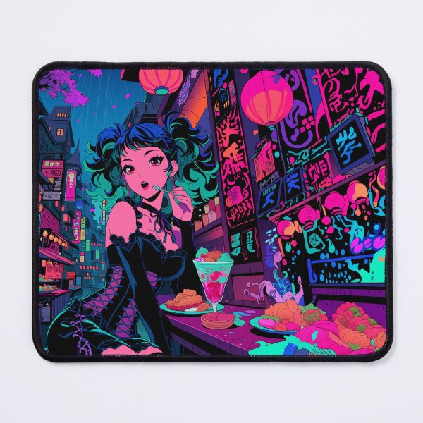 Item preview, Dahlia Late Night Bites Neo Tokyo Street Stall | Cyberpunk Anime Girl Rainy Food Art | Nyx Neon designed and sold by Nyx Creates.
