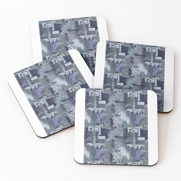 Item preview, geometric and botanic collage woodblock print  designed and sold by Alessandro Remo Mazzoni Remotextiles.