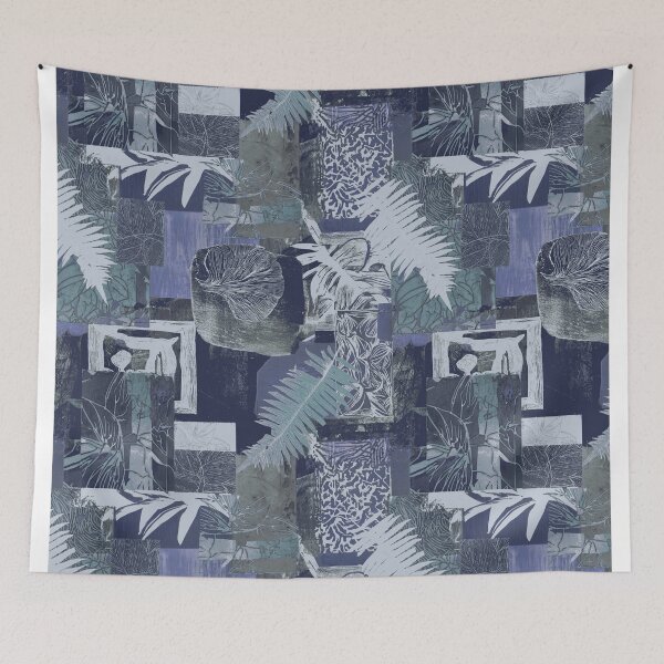 Item preview, geometric and botanic collage woodblock print  designed and sold by Alessandro Remo Mazzoni Remotextiles.