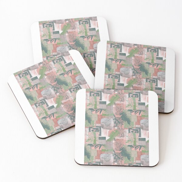 Item preview, Geometric and botanic collage woodblock print  designed and sold by Alessandro Remo Mazzoni Remotextiles.