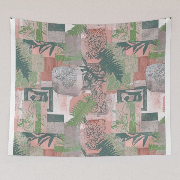 Item preview, Geometric and botanic collage woodblock print  designed and sold by Alessandro Remo Mazzoni Remotextiles.
