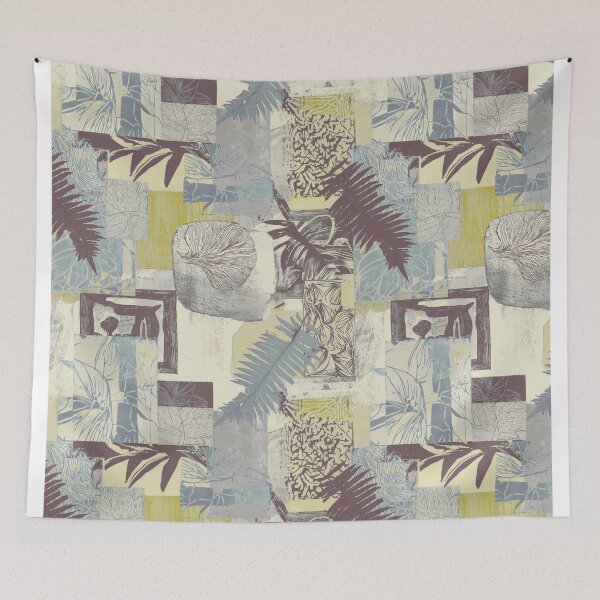 Item preview, Copy of Geometric and botanic collage woodblock print  designed and sold by Alessandro Remo Mazzoni Remotextiles.