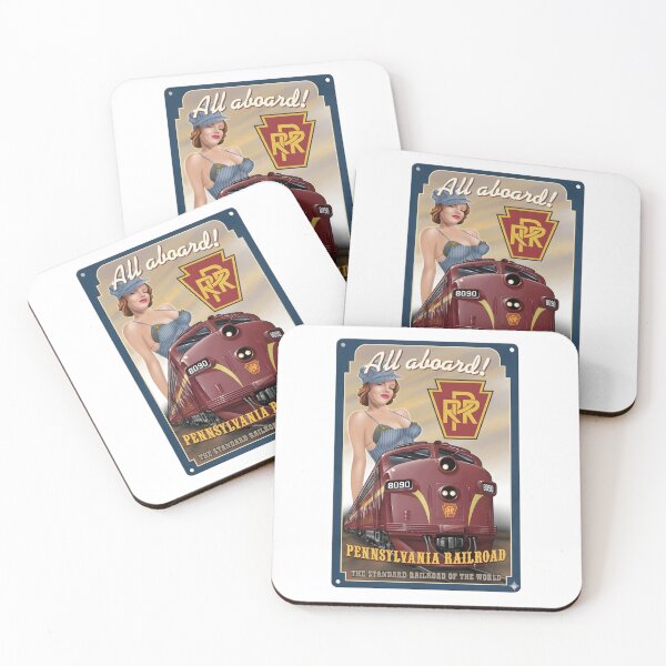 Item preview, Vintage Pennsylvania Railroad Pin-up Art - All Aboard PRR Locomotive Poster designed and sold by CharlieDesings.