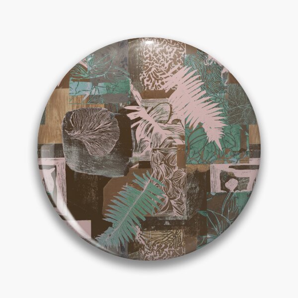 Item preview, Geometric and botanic collage woodblock print pink brown designed and sold by Alessandro Remo Mazzoni Remotextiles.