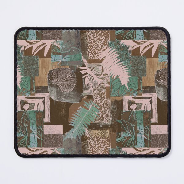 Item preview, Geometric and botanic collage woodblock print pink brown designed and sold by Alessandro Remo Mazzoni Remotextiles.