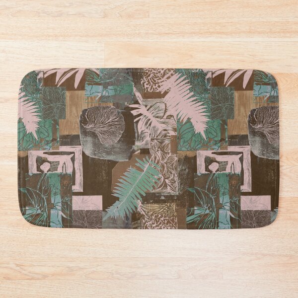 Item preview, Geometric and botanic collage woodblock print pink brown designed and sold by Alessandro Remo Mazzoni Remotextiles.