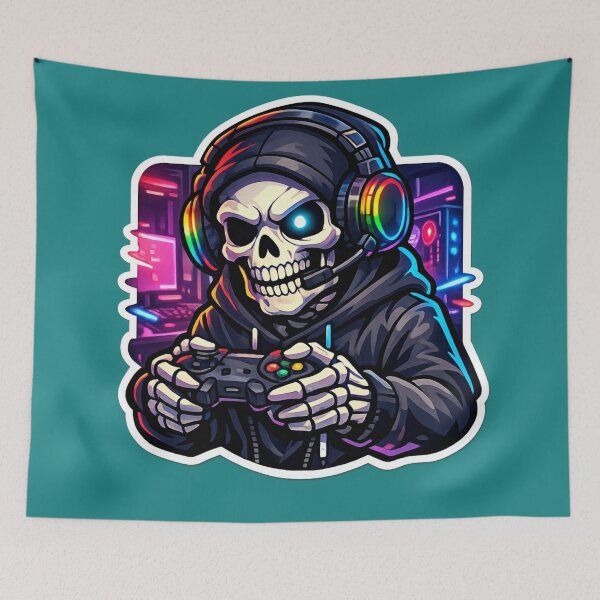 Item preview, Cyberpunk Gamer Skull Neon Gaming Headset Controller Design designed and sold by irfanshikh.