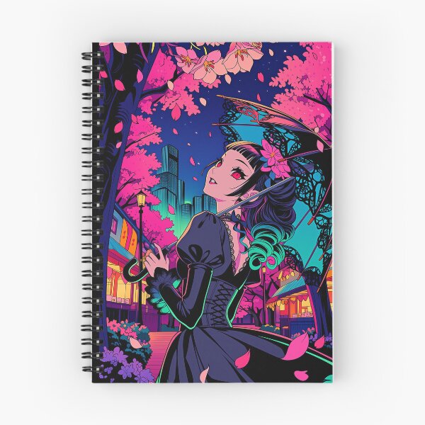 Item preview, Dahlia Cherry Blossom Reverie Neo Tokyo Park | Cyberpunk Anime Girl Sakura Parasol Art | Nyx Neon designed and sold by Nyx Creates.