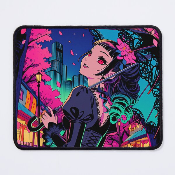 Item preview, Dahlia Cherry Blossom Reverie Neo Tokyo Park | Cyberpunk Anime Girl Sakura Parasol Art | Nyx Neon designed and sold by Nyx Creates.