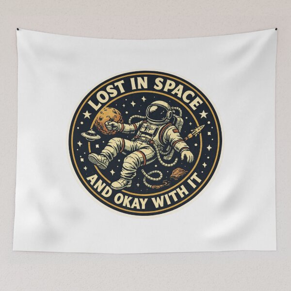 Item preview, Lost In Space Retro Circle Sticker — Dark Humor Astronaut Vintage Art designed and sold by MarchyStudio.