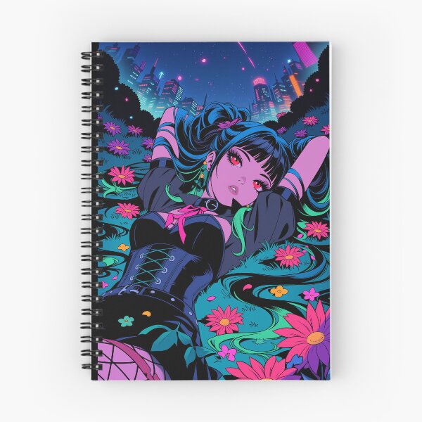 Item preview, Dahlia Flowers Shooting Stars Neon Wildflower Field | Cyberpunk Anime Girl Cosmic Neon Art | Nyx Neon designed and sold by Nyx Creates.