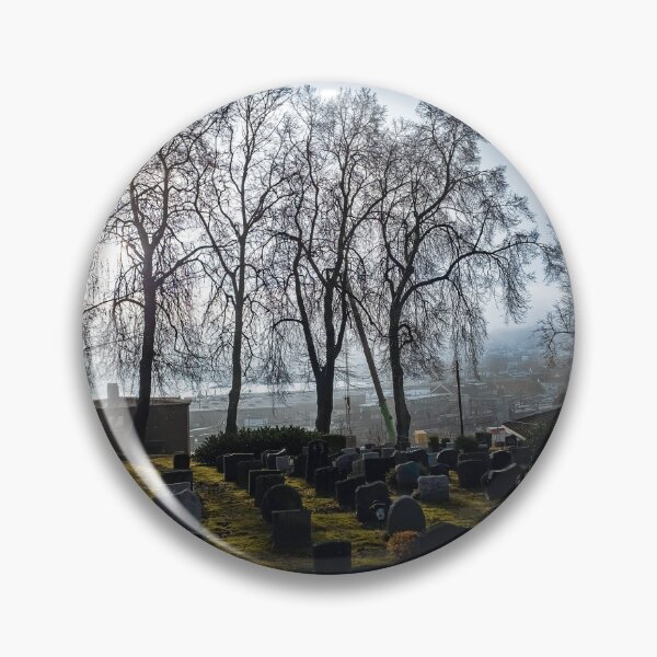Item preview, Dramatic light from sun through dens fog under bright blue sky over graveyard  designed and sold by AB Photostudio.