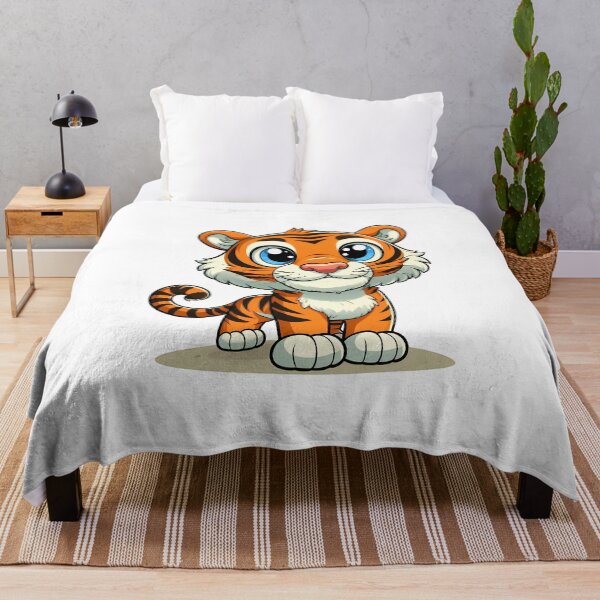 Item preview, Cute cartoon tiger character with big eyes, playful expression, and vibrant orange and black stripes. designed and sold by cave-canvas.