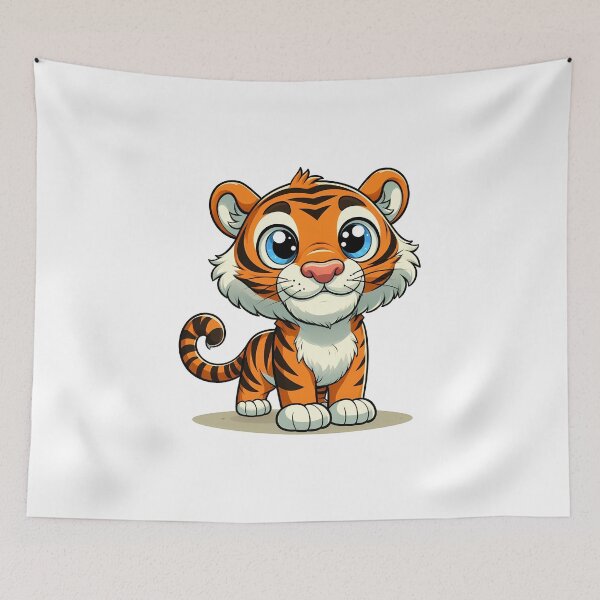 Item preview, Cute cartoon tiger character with big eyes, playful expression, and vibrant orange and black stripes. designed and sold by cave-canvas.