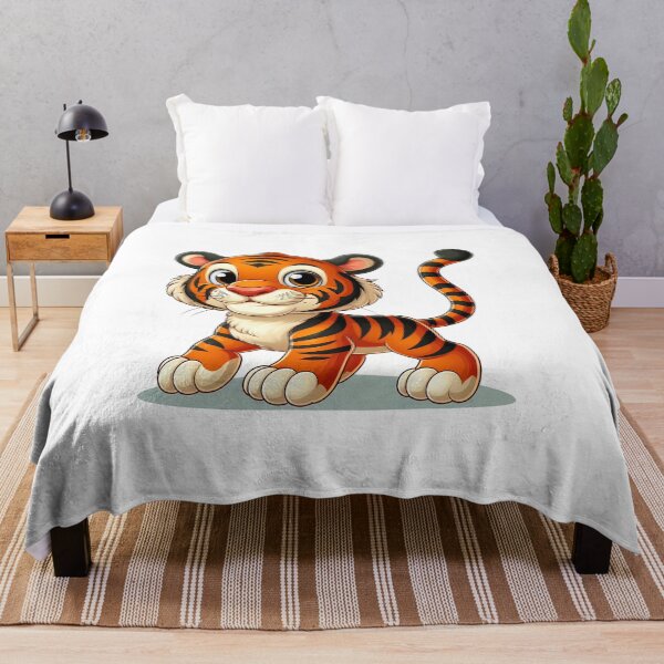 Item preview, A cute, cartoon-style tiger cub with bright orange fur and large expressive eyes. designed and sold by cave-canvas.