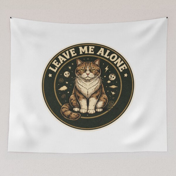 Item preview, Leave Me Alone Retro Circle Sticker — Dark Humor Grumpy Cat Vintage Art designed and sold by MarchyStudio.
