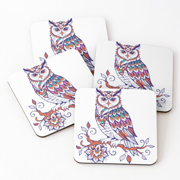 Artikelvorschau, Boho-Mandala-Eule – Farbenfrohe, ornamentale Eulenillustration, Vogeldesign im Stil der Volkskunst entworfen und verkauft von ArcticFoxStudio.