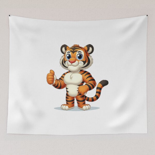 Item preview, Friendly cartoon tiger giving a thumbs up, showcasing a cheerful and approachable demeanor. designed and sold by cave-canvas.