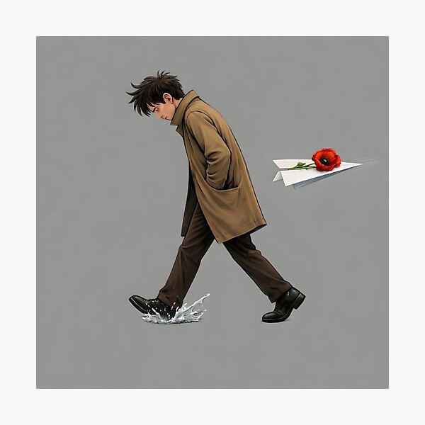 Item preview, Sad Man with Poppy Flower – Melancholic Aesthetic Sticker designed and sold by OBL Stories.